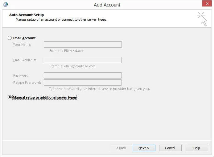 add account manual setup