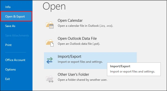 select Import/Export option