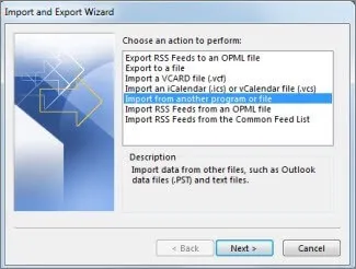 Import from another program or file